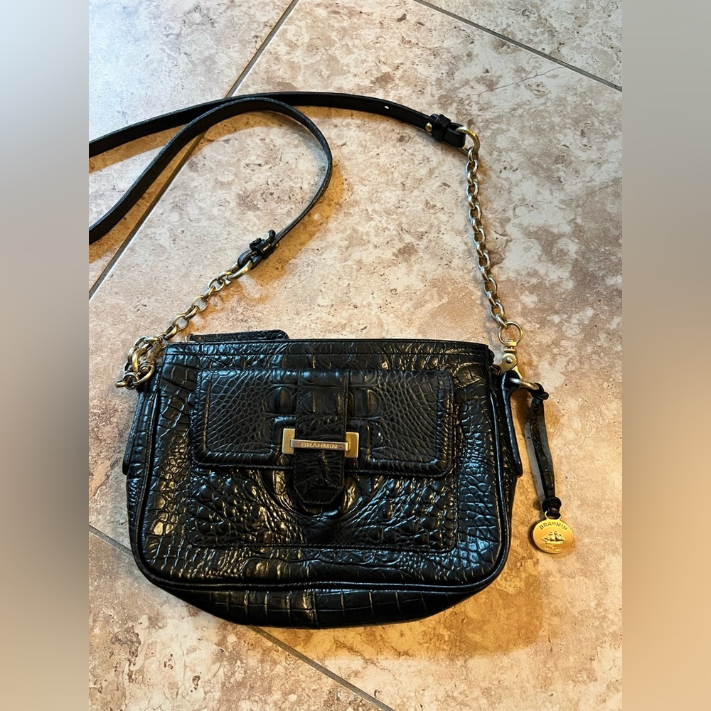 Brahmin Embossed Leather Black Crossbody